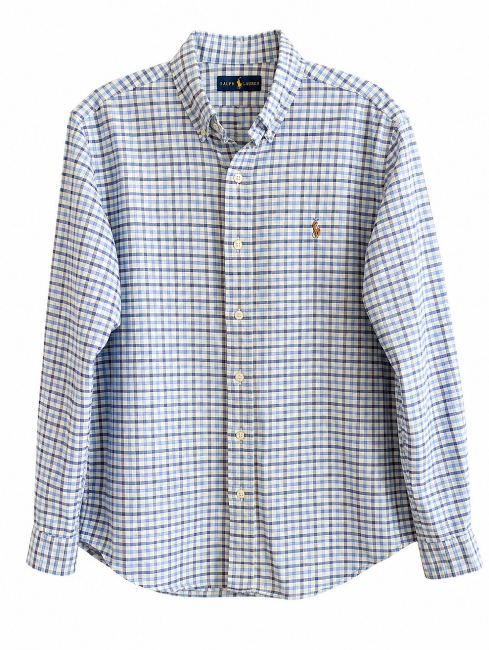 Ralph Lauren Men’s Small Blue White Plaid Cotton Button-Down Shirt Pony Logo